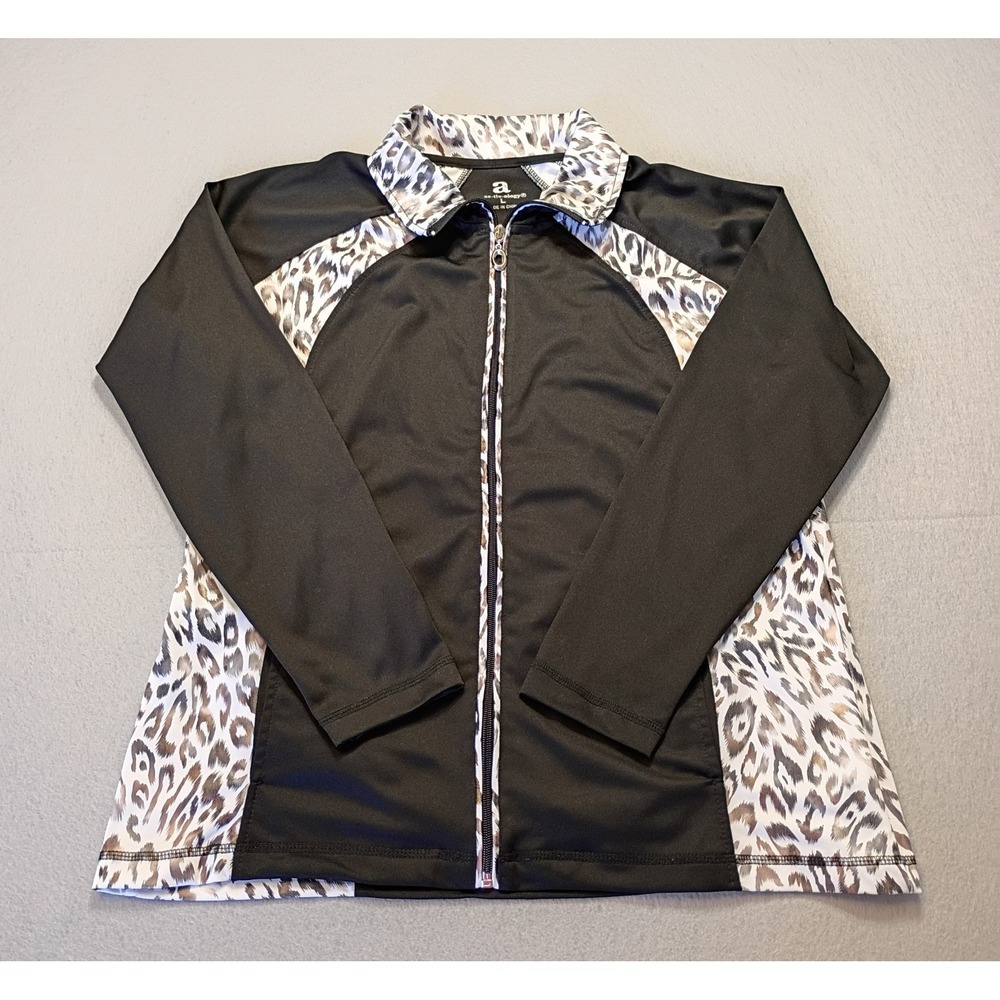 ac-tiv-ology Black and Animal Print Lightweight Zip Jacket Women's‎ Size Large
